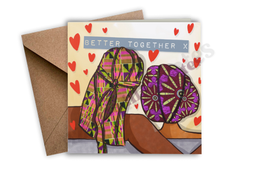 Better Together Greeting Card – Cosy Couple with Bonnets & Durags
