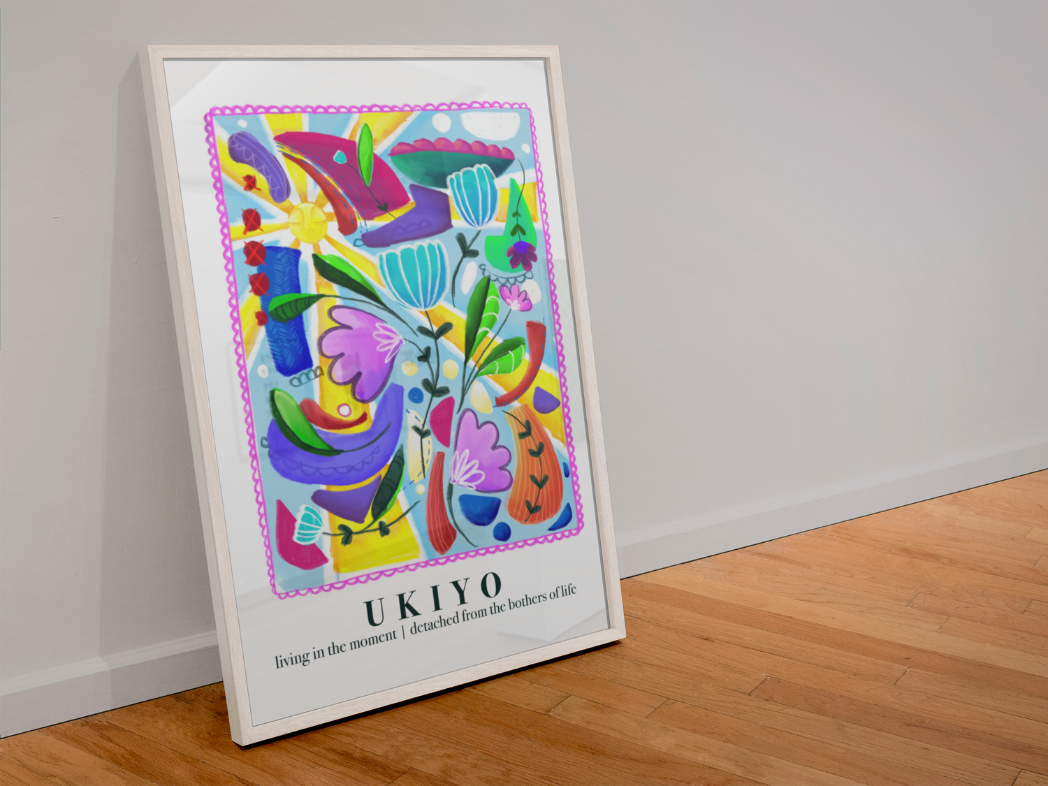 Framed colourful abstract art print titled Ukiyo